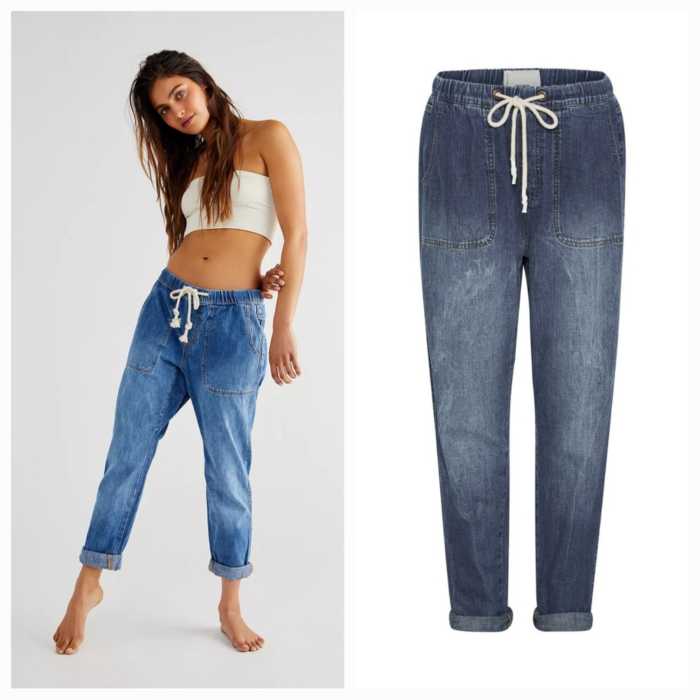 OneTeaspoon Shabbies Drawstring Boyfriend Jeans in Resort Blue XS